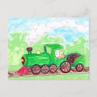 かわいこちゃんモルモットが列車を走絵画る ポストカード