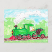 かわいこちゃんモルモットが列車を走絵画る ポストカード (正面)