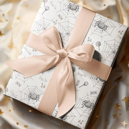 かわいこちゃん不気味ベビースパイダー、くもの巣&ハロウィーンキャンディ ラッピングペーパー