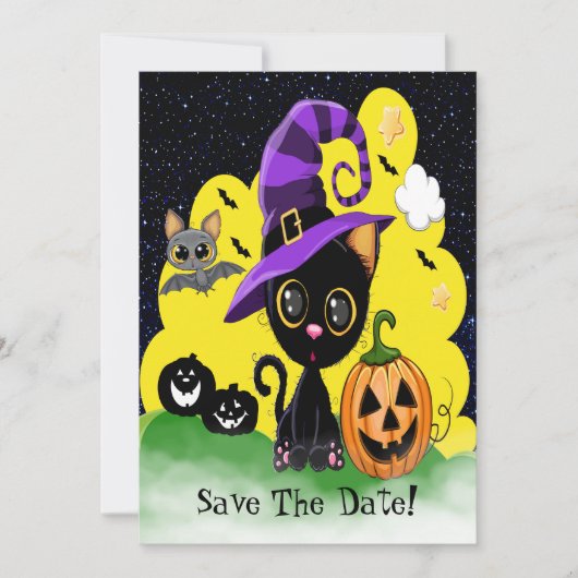 かわいこちゃん子猫おもしろいハローウィンパーティ 招待状 (正面)