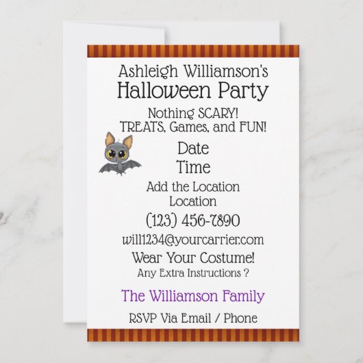 かわいこちゃん子猫おもしろいハローウィンパーティ 招待状 (裏面)