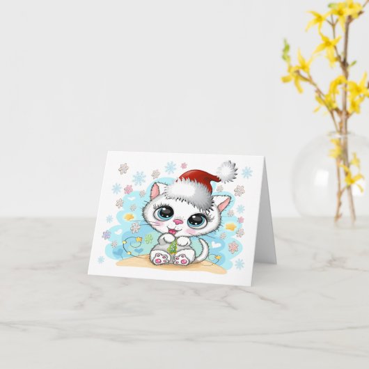 かわいこちゃん子猫ムウィクリスマス カード (黄色い花)