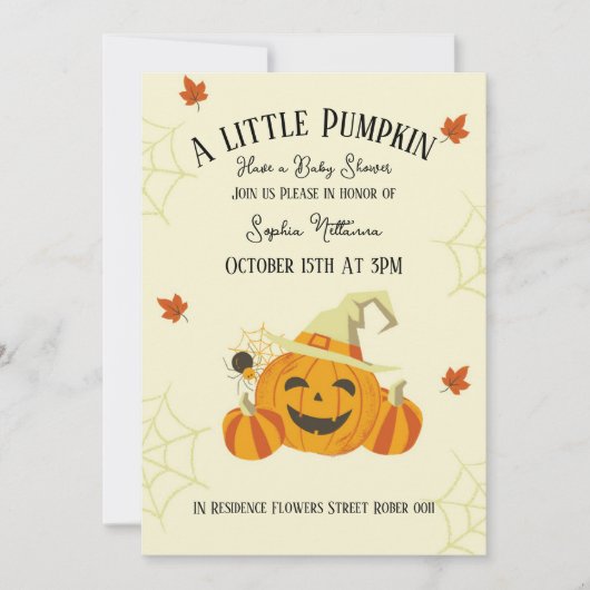 かわいこちゃん小さなかぼちゃの赤ちゃんシャワーカードハロウィン 招待状 (正面)