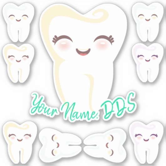 かわいこちゃん歯の歯医者の歯科の漫画歯 シール (正面)