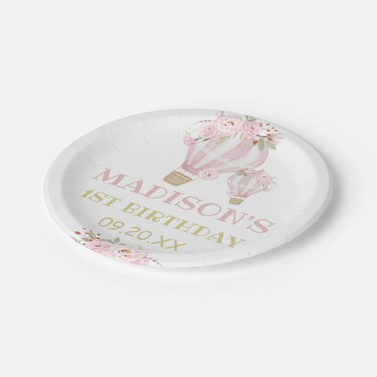 かわいこちゃん花熱気球ガール1st誕生日 ペーパープレート (アングル)