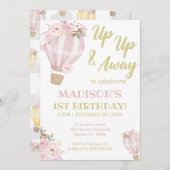 かわいこちゃん花熱気球ガール1st誕生日 招待状 (正面/裏面)
