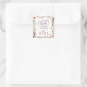 かわいこちゃん象赤面ピンクフローラガールベビーシャワー スクエアシール (バッグ)