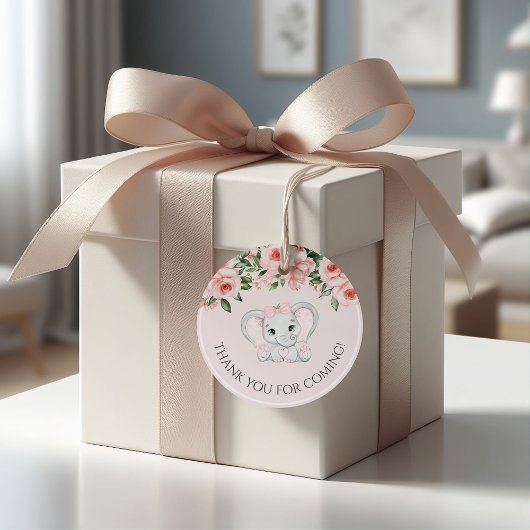 かわいこちゃん象赤面ピンクフローラガールベビーシャワー フェイバータグ