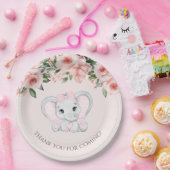 かわいこちゃん象赤面ピンクフローラガールベビーシャワー ペーパープレート (パーティー)