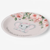 かわいこちゃん象赤面ピンクフローラガールベビーシャワー ペーパープレート (アングル)