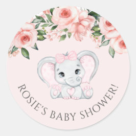 かわいこちゃん象赤面ピンクフローラガールベビーシャワー ラウンドシール