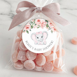 かわいこちゃん象赤面ピンクフローラガールベビーシャワー ラウンドシール