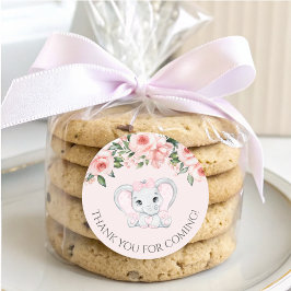 かわいこちゃん象赤面ピンクフローラガールベビーシャワー ラウンドシール