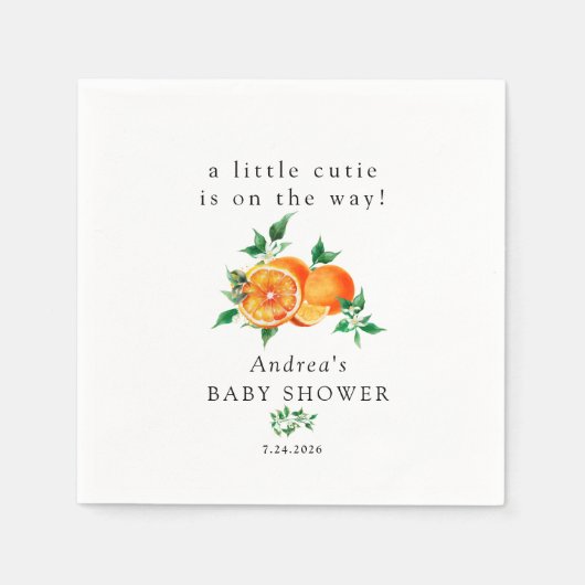 かわいこちゃん |オレンジ色のベビースシャワー スタンダードカクテルナプキン (正面)