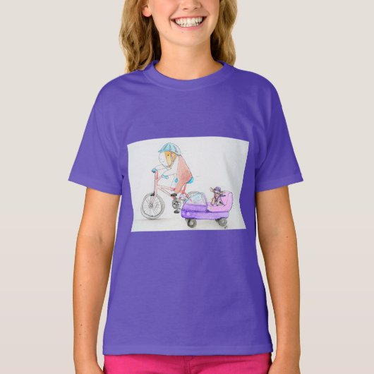 かわいこちゃん・ザ・ギニア豚の自転車に乗る友人 Tシャツ (正面)