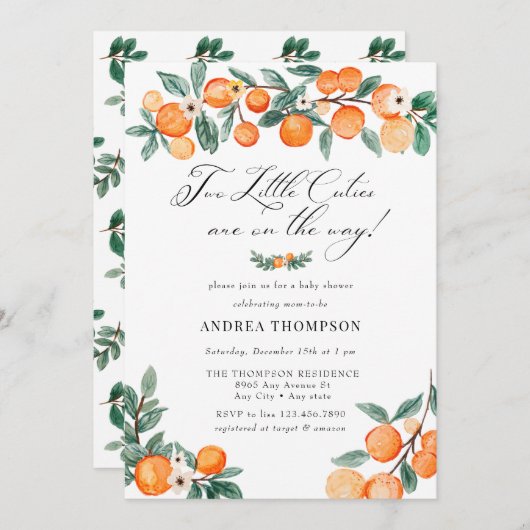 かわいこちゃん |ツインベビーシャワー 招待状 (正面/裏面)