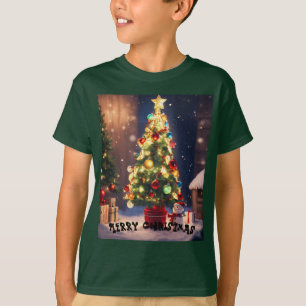 かわいこちゃんQ版キャラクタークリスマスツリー Tシャツ