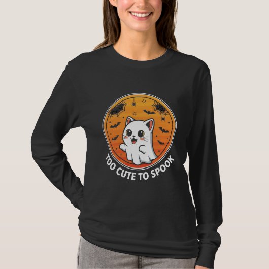 かわいすぎて怖くない – かわいいおばけ猫のハロウィン Tシャツ (正面)