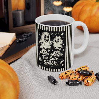 かわいすぎて怖くない 黒とクリーム色のハロウィンガー コーヒーマグカップ