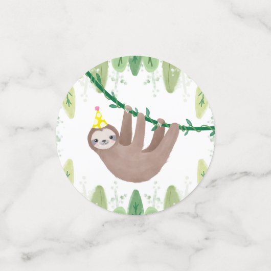 かわいすごいいパーティー帽子のナマケモノ コンフェッティ (スモール正面)