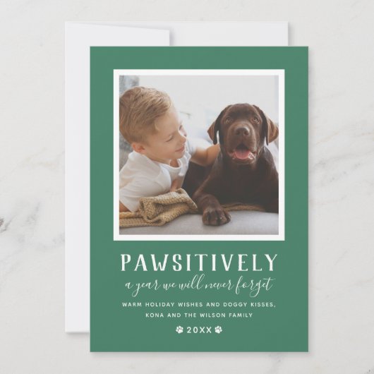かわいそうに忘れられない一年緑の犬の写真 シーズンカード (正面)