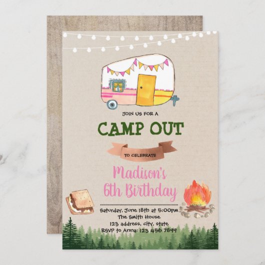 かわいらいらしたパーティー誕生日の招待 招待状 (正面/裏面)