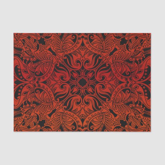 かわいらしいえんじ色および黒いペイズリー 薄葉紙 (正面)