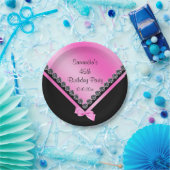 かわいらしいきらめくダイヤモンド及びピンクの弓第45誕生日 ペーパープレート (パーティー)