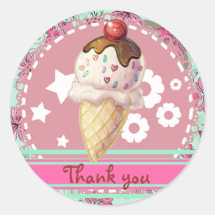 かわいらしいさくらんぼのアイスクリーム ラウンドシール