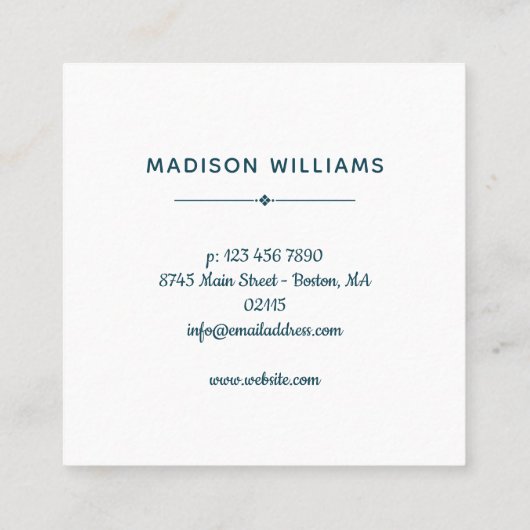 かわいらしいばら色の花束-ティール(緑がかった色)及びピンク-モノグラム スクエア名刺 (裏面)