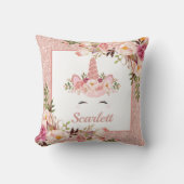 かわいらしいばら色の金ゴールドのユニコーンの水彩画のバラの子供部屋 クッション (正面)
