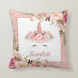 かわいらしいばら色の金ゴールドのユニコーンの水彩画のバラの子供部屋 クッション