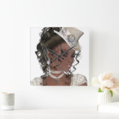 かわいらしいアフリカ系アメリカ人の女性 スクエア壁時計 (ホーム)