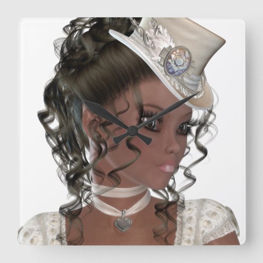 かわいらしいアフリカ系アメリカ人の女性 スクエア壁時計 (正面)