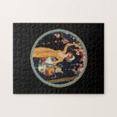 かわいらしいアールデコのスタイルの女性桜の木 ジグソーパズル (横)