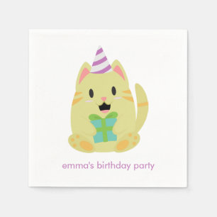 かわいらしいイエローキャット誕生日 スタンダードカクテルナプキン
