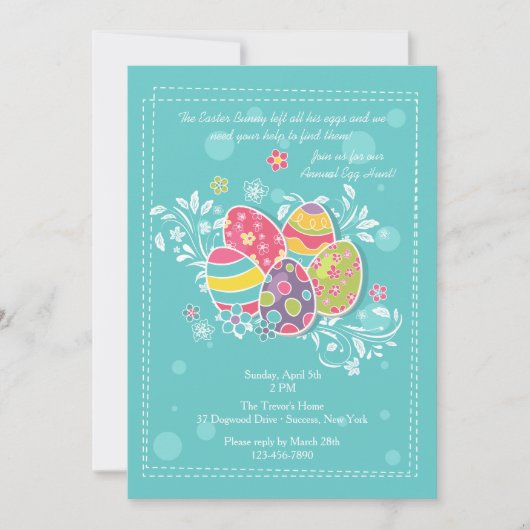 かわいらしいイースターエッグの招待状 招待状 (正面)