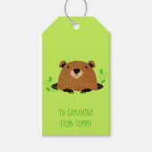 かわいらしいウッドランドのグラウンドホッグの模様 ギフトタグ (正面)
