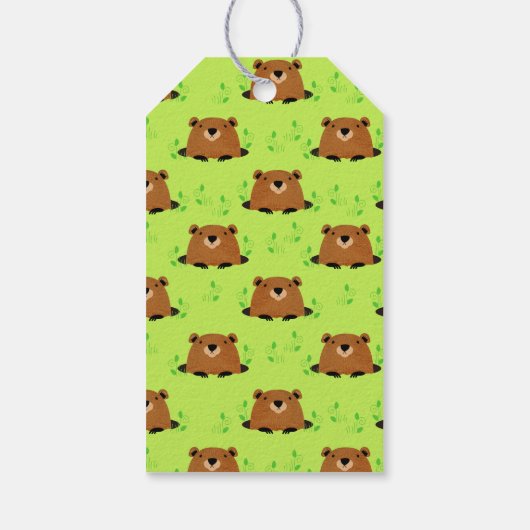 かわいらしいウッドランドのグラウンドホッグの模様 ギフトタグ (裏面)