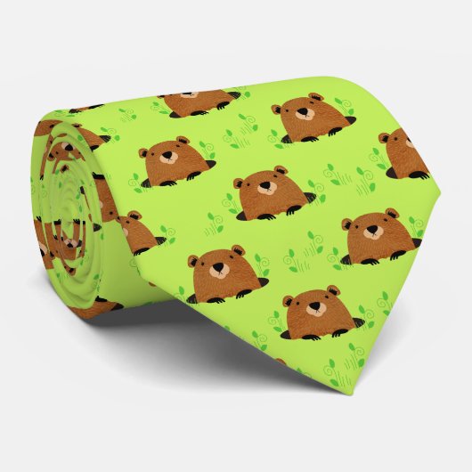 かわいらしいウッドランドのグラウンドホッグの模様 ネクタイ (ロール)