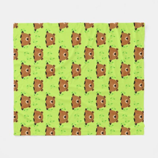 かわいらしいウッドランドのグラウンドホッグの模様 フリースブランケット (正面(横))