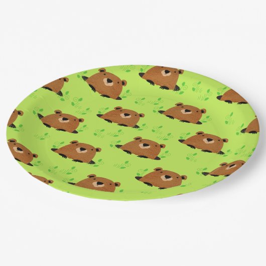 かわいらしいウッドランドのグラウンドホッグの模様 ペーパープレート (アングル)
