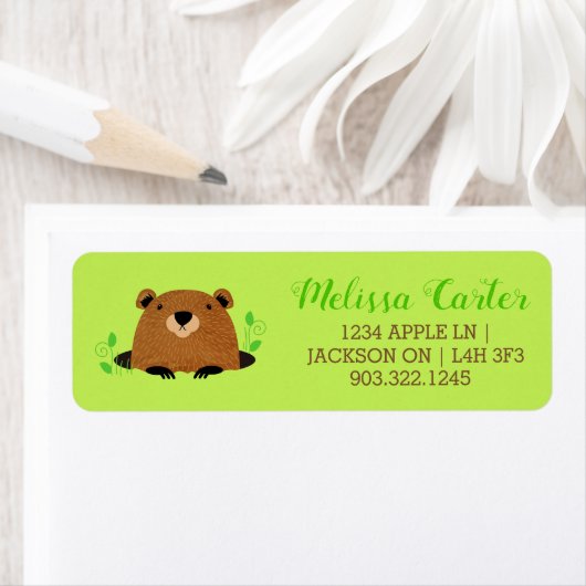 かわいらしいウッドランドのグラウンドホッグの模様 ラベル (インサイチュ)