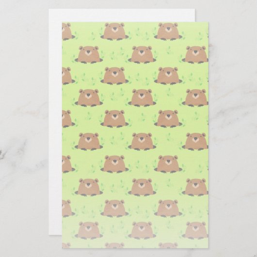 かわいらしいウッドランドのグラウンドホッグの模様 便箋 (正面/裏面)