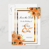 かわいらしいオレンジ花-日付を救って下さい 案内ポストカード (正面/裏面)