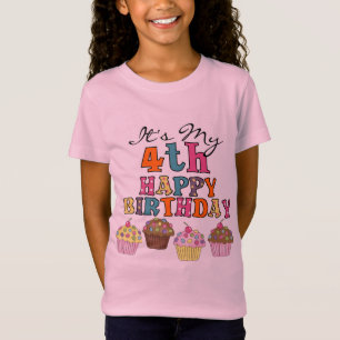 かわいらしいカップケーキの第4誕生日のTシャツおよびギフト Tシャツ