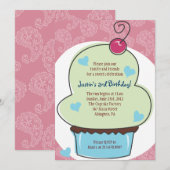 かわいらしいカップケーキ誕生日パーティーの招待 招待状 (正面/裏面)