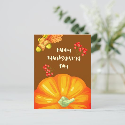 かわいらしいカボチャとパインホールの幸せな感謝祭 シーズンポストカード (スタンド正面)