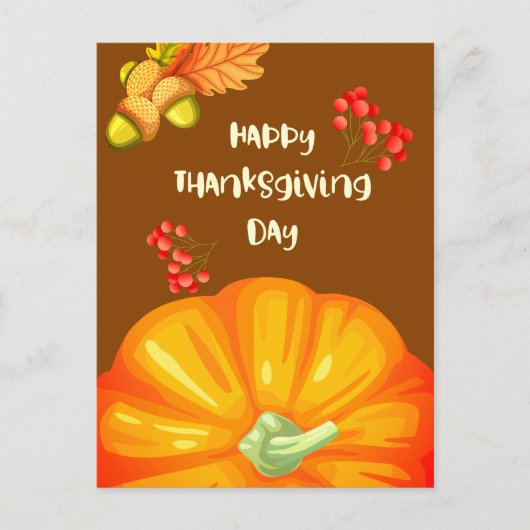 かわいらしいカボチャとパインホールの幸せな感謝祭 シーズンポストカード (正面)