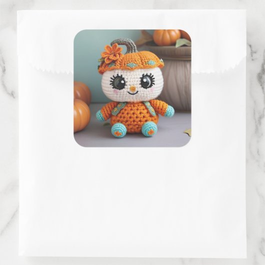 かわいらしいカボチャのクロシェ人形：アミグルミ・パステル スクエアシール (バッグ)